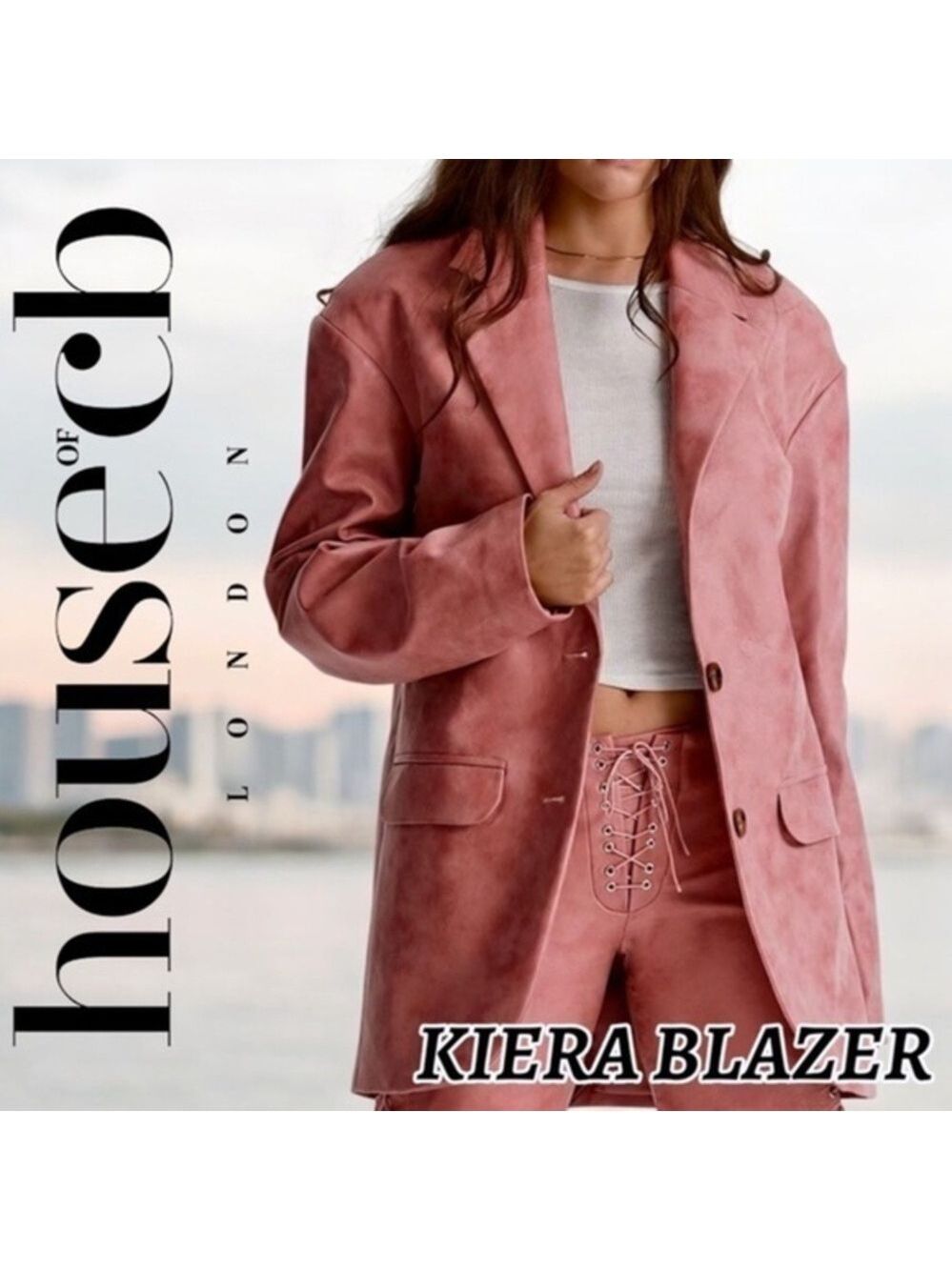 HOUSE OF CB LONDON Kiera Oversized Warm Pink Supple Vegan Leather Blazer NWT/LG